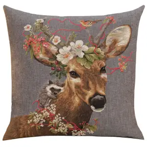 Forest Stag Grey European Tapestry Pillow Cover 18x18 Inch Cotton Cushion Cover