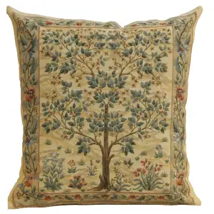 Tree of Life Belgian Tapestry Pillow Cover 18x18 inch 100% Cotton Belgian Jacquard Woven Cushion Cover