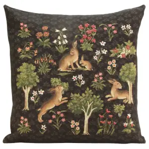 Forest Rabbit Family European Tapestry Pillow Cover 18x18 Inch Cotton Cushion Cover