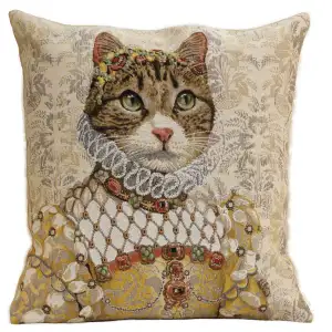 Grey Cat Sisi Light Belgian Tapestry Pillow Cover 18x18 Inch Cotton Jacquard Woven Cushion Cover