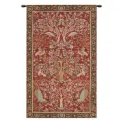 Tree and Birds in Red French Tapestry