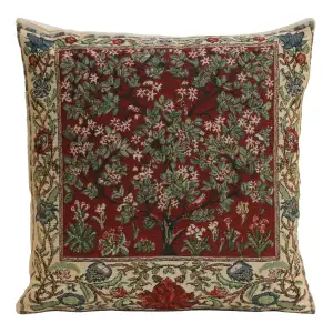 Tree of Life Red Belgian Tapestry Pillow Cover 16x16 inch Cotton Jacquard Woven Cushion Cover