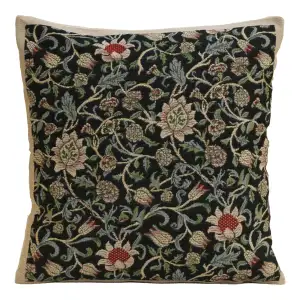 Fleur De Morris Black Belgian Tapestry Pillow Cover 16x16 inch Cotton Jacquard Woven Cushion Cover