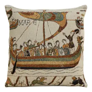 Bayeux Navigio Mare European Tapestry Pillow Cover 18x18 Inch Cotton Cushion Cover