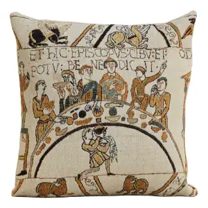 Bayeux Banquet Table European Tapestry Pillow Cover 18x18 Inch Cotton Cushion Cover