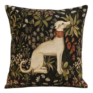 Medieval Hound Sitting European Tapestry Pillow Cover 18x18 Inch Cotton Cushion Cover