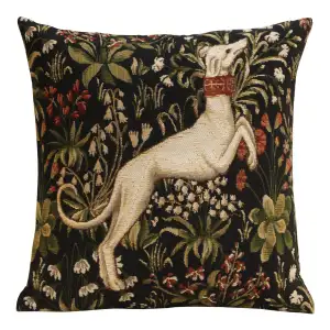 Medieval Hound Leaping European Tapestry Pillow Cover 18x18 Inch Cotton Cushion Cover