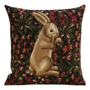 Medieval Rabbit with Flowers Standing European Tapestry Pillow Cover 18x18 Inch Cotton Cushion Cover