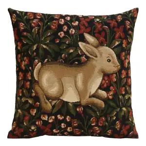 Medieval Rabbit with Flowers Running European Tapestry Pillow Cover 18x18 Inch Cotton Cushion Cover