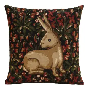 Medieval Rabbit with Flowers Sitting European Tapestry Pillow Cover 18x18 Inch Cotton Cushion Cover