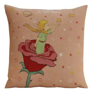 The Little Prince Standing on a Rose European Tapestry Pillow Cover  14x14 Inch Cotton Jacquard Woven Cushion Cover
