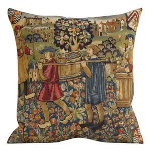 Les Vendanges Large European Tapestry Pillow Cover 18x18 Inch Cotton Jacquard Woven Cushion Cover