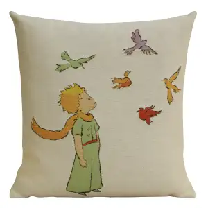 The Little Prince and Birds European Tapestry Pillow Cover  14x14 Inch  Cotton Jacquard Woven Cushion Cover