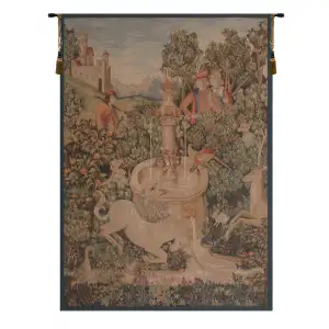 Medieval Licorne A La Fontaine I Vintage Tapestry Wall Hanging 58 x 43 in Jacquard Woven Unicorn Wall Art