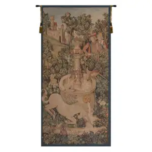 Medieval Portiere Licorne Fontaine Vintage Tapestry Wall Hanging 58 x 29 in Jacquard Woven Unicorn Medieval Wall Art