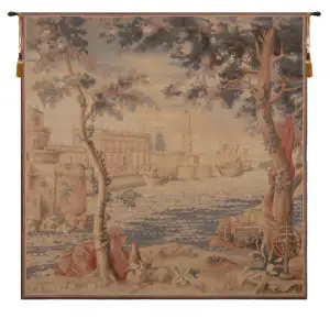 Le Port Vintage Tapestry Wall Hanging 58 x 58 in Jacquard Woven Harbor Landscape Wall Art
