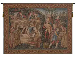 Medieval Grandes Vendanges Tapestry Wall Hanging 33 x 44 in Jacquard Woven Grape Harvest Wall Art