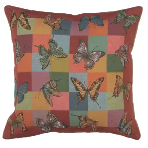 French Decorative Butterflies Tapestry Pillow Cover 19x19 Inch Cotton Jacquard Woven Cushion Cover