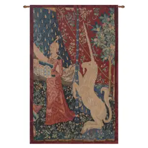 Medieval Jeune Fille Au Coffret Vintage Tapestry Wall Hanging 29 x 19 in Jacquard Woven Medieval Lady Wall Art