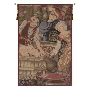 Medieval Le Pressoir Extrait Tapestry Wall Hanging 29 x 19 in Jacquard Woven Wine Harvest Wall Art