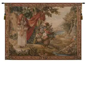 Bouquet Au Drape Fontaine with People French Tapestry Wall Hanging 58x78 Inch Cotton Jacquard Woven Wall Tapestry