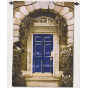 Boyce Watt Blue Door Fine Art Tapestry Wall Hanging 80 in. x 56 in. Jacquard Woven Mediterranean Architectural Wall Art
