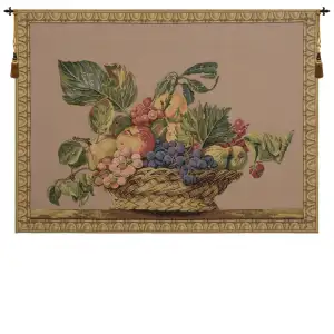 Fruit Basket Beige European Tapestry Wall Hanging 51x38 Inch Cotton Jacquard Woven Wall Tapestry