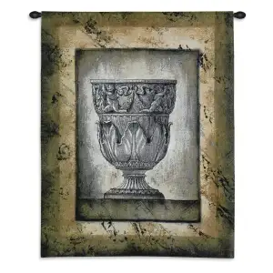 Cas Antico Urn Fine Art Tapestry Wall Hanging 32x27 Jacquard Woven Classical Floral Urn Wall Art