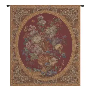 Floral Composition in Vase Burgundy Italian Tapestry Wall Hanging 14x12 Inch Cotton Jacquard Woven Wall Tapestry - B - H 14" x W 12"