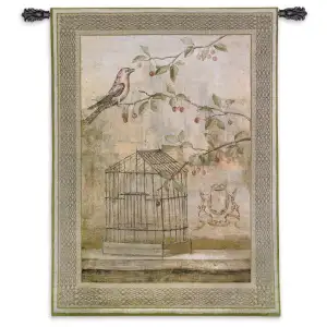 Oiseav Cage Cerise Fine Art Tapestry Wall Hanging 53x38 Jacquard Woven Bird Cage Decorative Wall Art