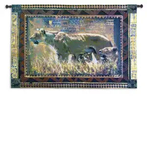 Protecting Her Cubs Fine Art Tapestry Wall Hanging 38x53 Jacquard Woven Wildlife Animal Wall Art