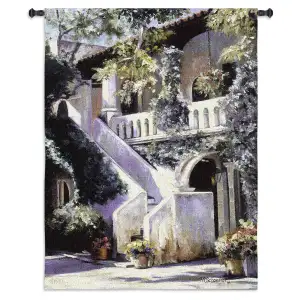 Balcony de la Flora Fine Art Tapestry Wall Hanging 53x40 Jacquard Woven Floral Balcony Garden Wall Art