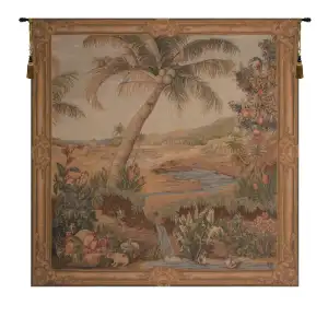 Albert Eckhout L'Oasis Carre Square Tapestry Wall Hanging 58 x 58 in Jacquard Woven Tropical Landscape Wall Art
