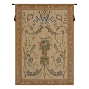 Birds Beige Belgian Tapestry Wall Hanging 62 in. x 46 in. Jacquard Woven Bird Botanical Wall Art