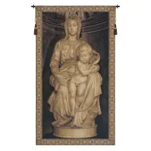 Michelangelo Madonna I Vintage Tapestry Wall Hanging 33 x 18 in Jacquard Woven Renaissance Religious Wall Art