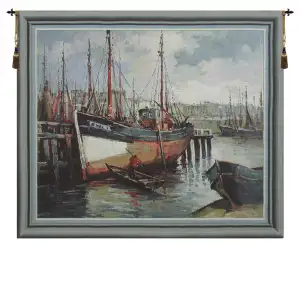 V. Houben North Sea Harbour Belgian Tapestry Wall Hanging 43x37 Inch Cotton Jacquard Woven Wall Tapestry