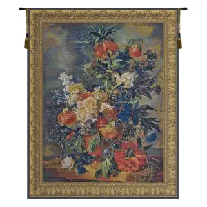 Jan van Huysum Bouquet Dore Belgian Tapestry Wall Hanging 56x44 Inch Cotton Jacquard Woven Wall Tapestry