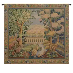 Bridge With Bird Landscape Tapestry Wall Hanging 34 x 33 in Jacquard Woven Nature Garden Wall Art