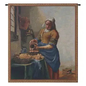 Johannes Vermeer Servant Girl Vintage Tapestry Wall Hanging 25 x 21 in Jacquard Woven Dutch Master Wall Art