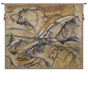 Lions of Chauvet Middle Ages Art Tapestry Wall Hanging 33 x 36 in Jacquard Woven Prehistoric Cave Art Wall Decor