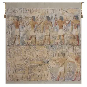 Saqqarah Beige Carre Middle Ages Art Tapestry Wall Hanging 61 x 54 in Jacquard Woven Ancient Egyptian Wall Art
