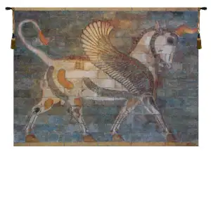 Medieval Winged Bull Decorative Tapestry Wall Hanging 35 x 47 in Jacquard Woven Ancient Assyrian Wall Art