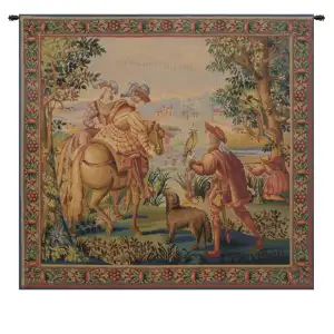 Falcon Hunting Tapestry Wall Hanging 31 x 32 in Jacquard Woven Medieval Hunt Wall Art