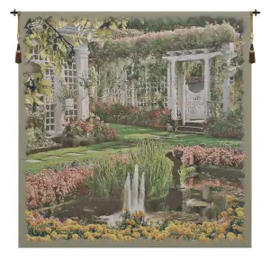 Jardin Medium Belgian Tapestry Wall Hanging 56x54 Inch Cotton Jacquard Woven Wall Tapestry