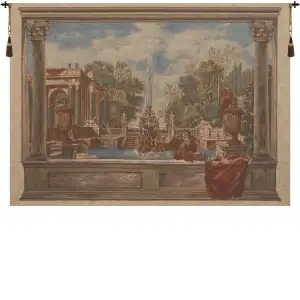 Italian Garden With Parrot European Tapestry 36 in. x 54 in. Jacquard Woven Botanical Bird Wall Hanging
