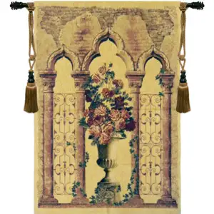 Decorative Floral Urn with Columns Tapestry Wall Hanging 55 x 39 in Jacquard Woven Classical Floral Wall Art