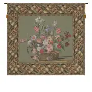 Flower Basket Green European Tapestry Wall Hanging