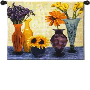 Floral Study Tapestry Wall Hanging 53 in. x 40 in. Jacquard Woven Botanical Flower Wall Art