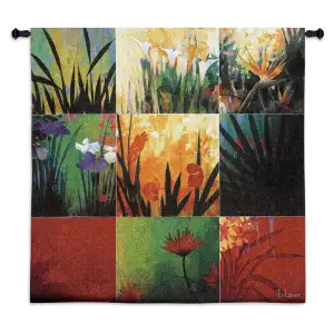 Tropical Nine Patch Wall Tapestry 53x53 Jacquard Woven Tropical Botanical Wall Art