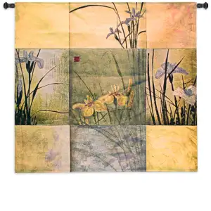 Iris Nine Patch Wall Tapestry 53x53 Jacquard Woven Floral Iris Wall Art